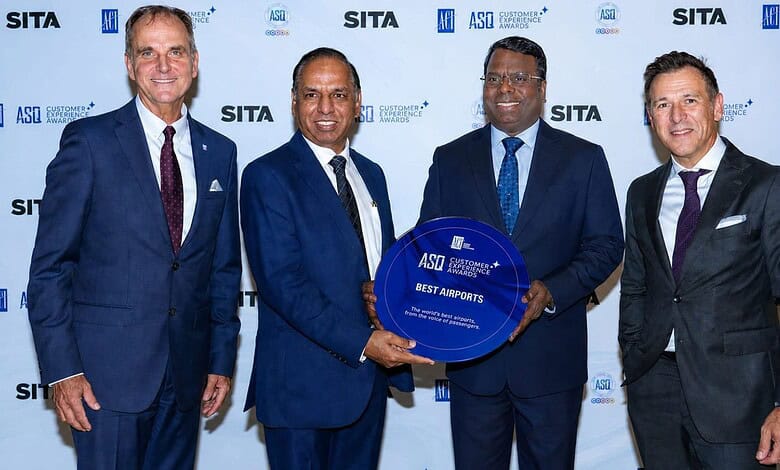 Hyderabad airport receives three ACI global recognitions, shown in a formal award ceremony.