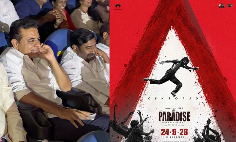 KTR joins fans to watch Nani’s The Paradise in Hyderabad at a special screening event.