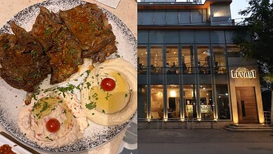 Levant Hyderabad restaurant exterior and Turkish dishes on a plate.