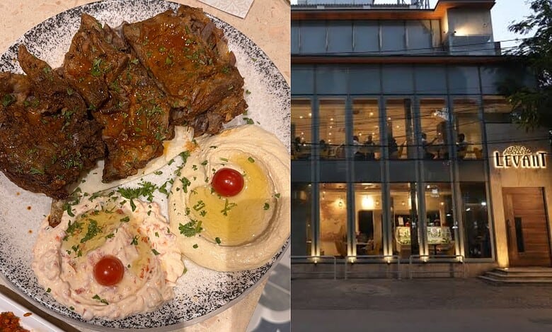 Levant Hyderabad restaurant exterior and Turkish dishes on a plate.