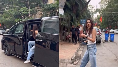 Medha Shankr seen near a black car, possibly Samay Raina's vehicle, amid dating buzz.