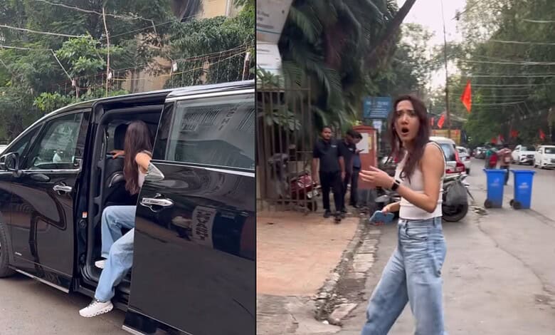 Medha Shankr seen near a black car, possibly Samay Raina's vehicle, amid dating buzz.