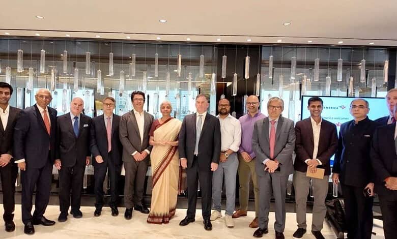 Finance Minister Nirmala Sitharaman at a high-level business roundtable with investors, organised by the Consulate General of India in New York