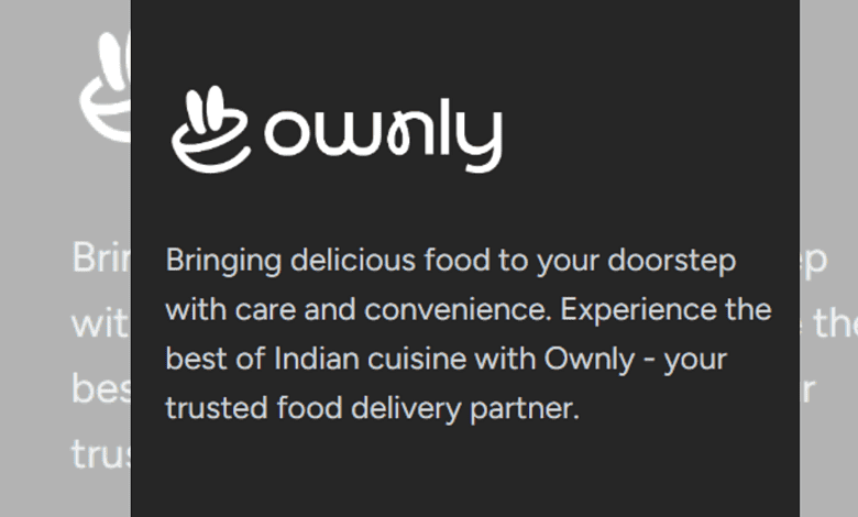 Ownly logo displayed on a dark background, representing the food delivery service in Hyderabad.