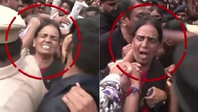 Women MLAs appear distressed amid a chaotic scene at the Assembly.