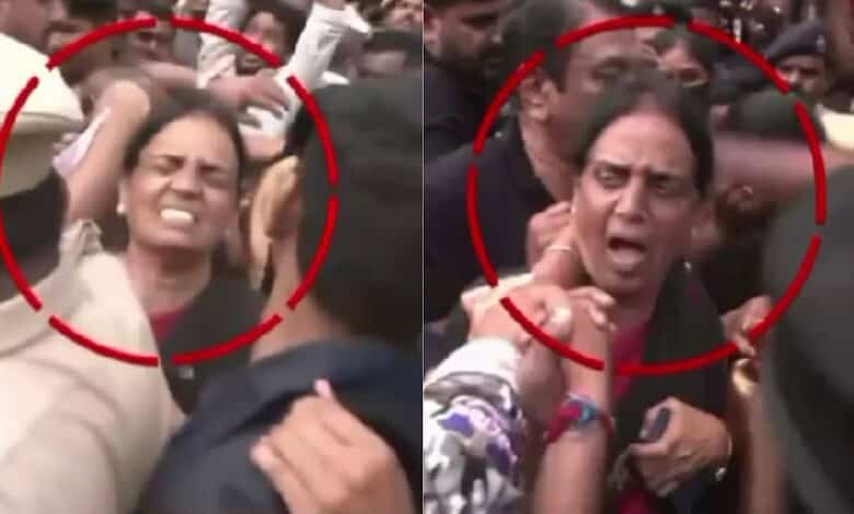 Women MLAs appear distressed amid a chaotic scene at the Assembly.