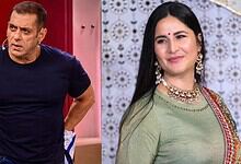 Salman and a woman in traditional attire during a TV show segment.