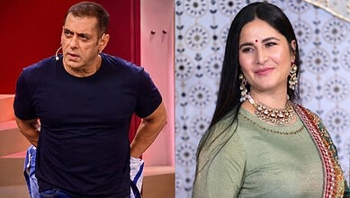 Salman and a woman in traditional attire during a TV show segment.