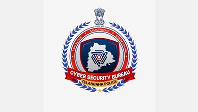 Telangana Police Cyber Security Bureau emblem with map of Telangana state.