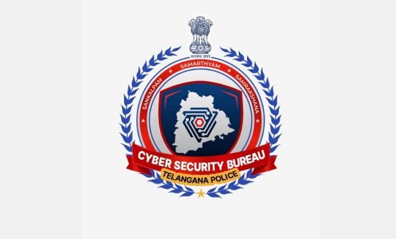 Telangana Police Cyber Security Bureau emblem with map of Telangana state.