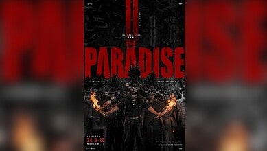Promotional poster for 'The Paradise' featuring masked characters with fire effects.