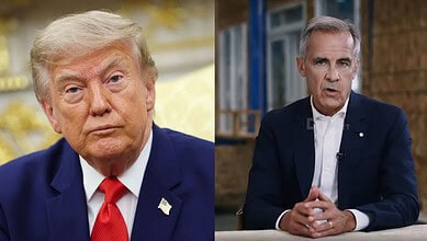 US President Donald Trump (left) Canadian Prime Minister Mark Carney (right)