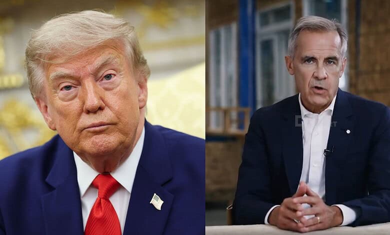 US President Donald Trump (left) Canadian Prime Minister Mark Carney (right)