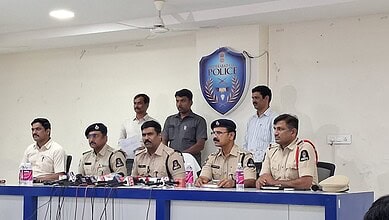 Hyderabad police address the media after arresting the mechanic for nurse's murder.