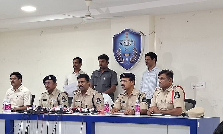 Hyderabad police address the media after arresting the mechanic for nurse's murder.