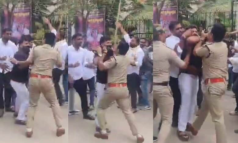 Clash between police and protesters during Youth Congress protest in Hyderabad.