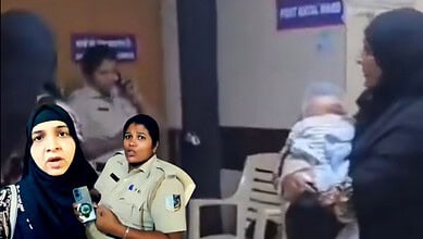 Muslim women in Mumbai during a hate crime incident, with one woman holding a baby and another speaking.