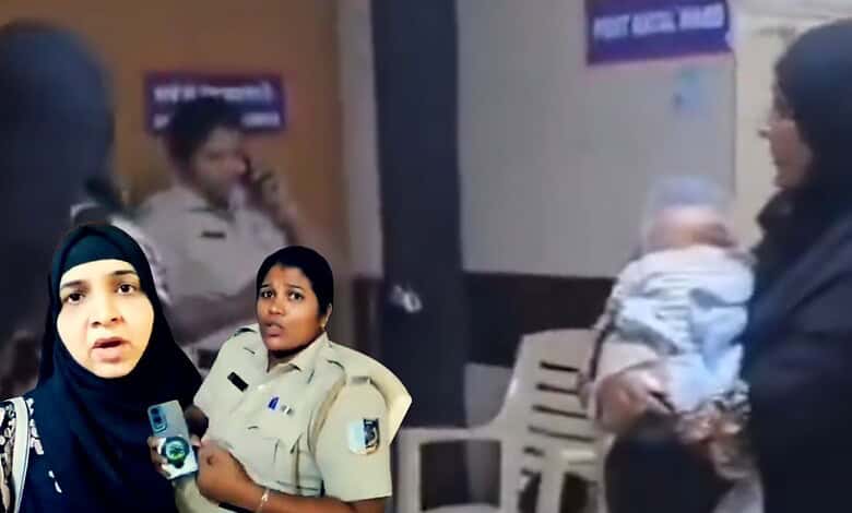 Muslim women in Mumbai during a hate crime incident, with one woman holding a baby and another speaking.