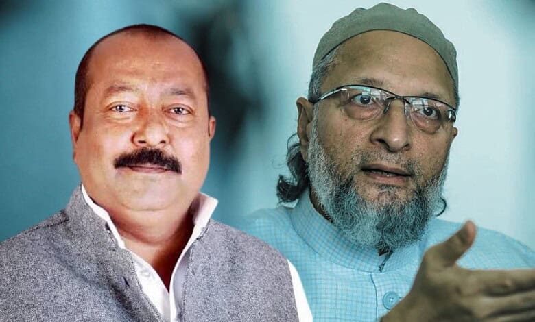 Owaisi and another man in a professional setting, discussing or addressing an issue.