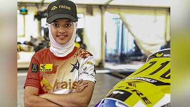 Racing prodigy Atiqa Mir in racing gear at the WSK Final Cup.
