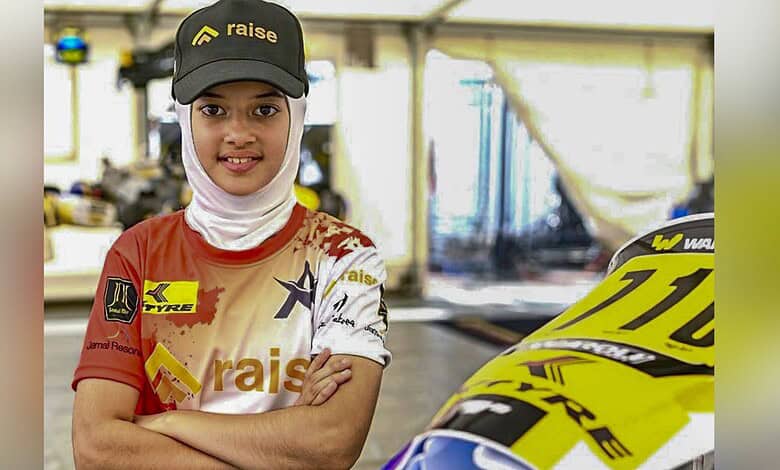 Racing prodigy Atiqa Mir in racing gear at the WSK Final Cup.