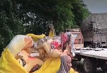 A fallen Ganesh idol affter accident in Siddipet