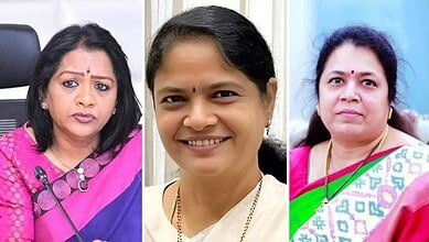 Three BC women in key government posts, smiling and dressed in traditional sarees.