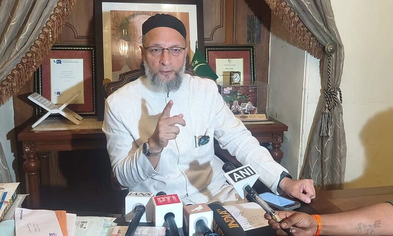 Asaduddin Owaisi addresses the media at Darussalaam.