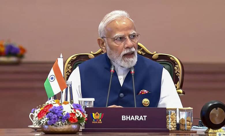 Indian Prime Minister Narendra Modi at BRICS Summit, warning against weaponisation of technology.