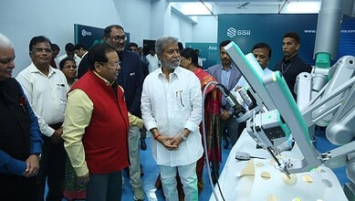 Telangana Health Minister Damoda Raja Narasimha inspects robotic surgey equipment at TIMS