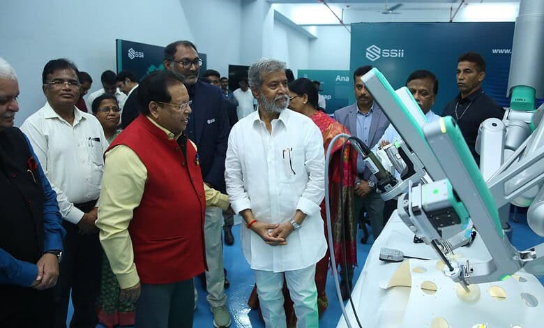 Telangana Health Minister Damoda Raja Narasimha inspects robotic surgey equipment at TIMS