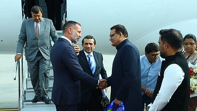 Prince Rahi Aga Khan is greeted by Telangana Minorities Minister Mohammed Azharuddin