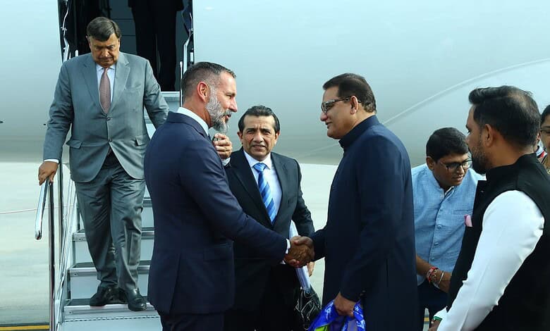 Prince Rahi Aga Khan is greeted by Telangana Minorities Minister Mohammed Azharuddin