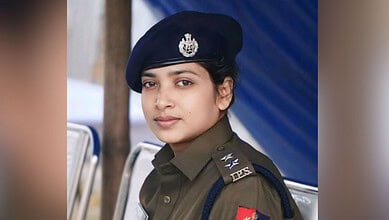 Portrait of IPS officer Bushra Bano in uniform, transferred as per news report.