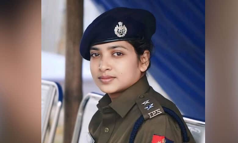 Portrait of IPS officer Bushra Bano in uniform, transferred as per news report.
