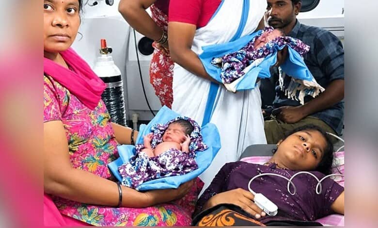 Swapna with her newborn boy