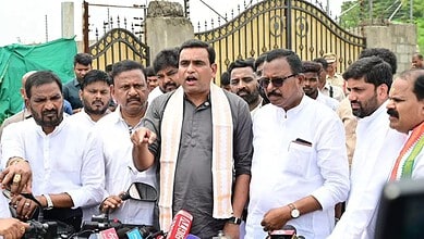 Congress leaders visit BRS-linked farmhouses, questioning income, in a political protest.