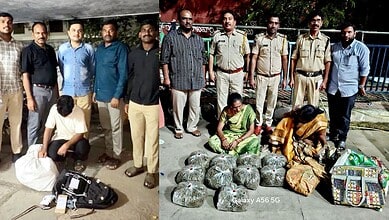 Telangana excise officials with the arrested accused