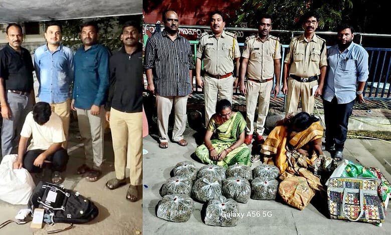 Telangana excise officials with the arrested accused