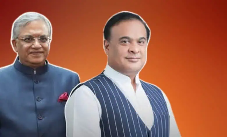 Himanta Biswa Sarma and Gyanesh Kumar at a political event in Assam.