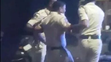 Police officers involved in a confrontation during Ganesh immersion in Vikarabad.
