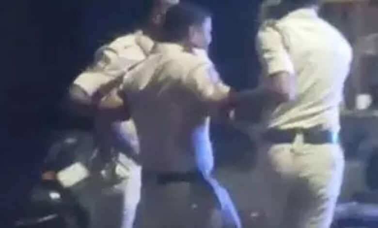 Police officers involved in a confrontation during Ganesh immersion in Vikarabad.