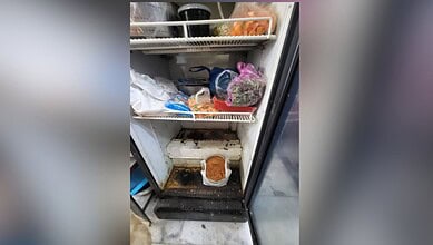 Dirty refrigerator with spoiled food and unclean shelves in Hyderabad.