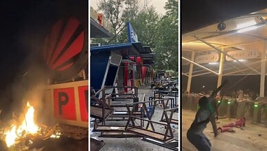 Protesters damage property at Lovely Professional University during student demonstration.