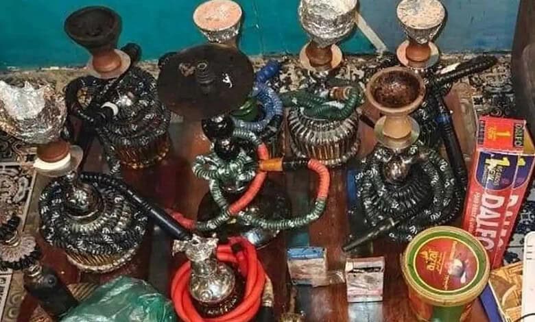 Collection of hookah pipes and accessories seized by police in Bengaluru.