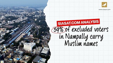 Aerial view of Nampally area with railway tracks and urban landscape, highlighting voter demographics.