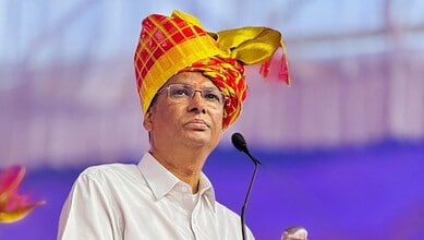 K. Chandrashekar Rao wearing a traditional turban at a public event.