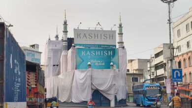 Mosque covered with white cloths in Hyderabad ahead of Ganesh procession 2026.