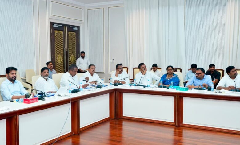 Telangana CM Revanth Reddy and others during the meeting on State-level Vigilance and Monitoring Committee on the implementation of the SC/ST (Prevention of Atrocities) Act, 1989.