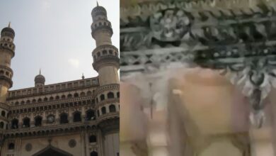 Portion of Charminar damaged due to heavy rains in Hyderabad